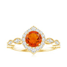 Vintage Fire Opal Engagement Ring with Diamond Halo AAA - Rosec Jewels