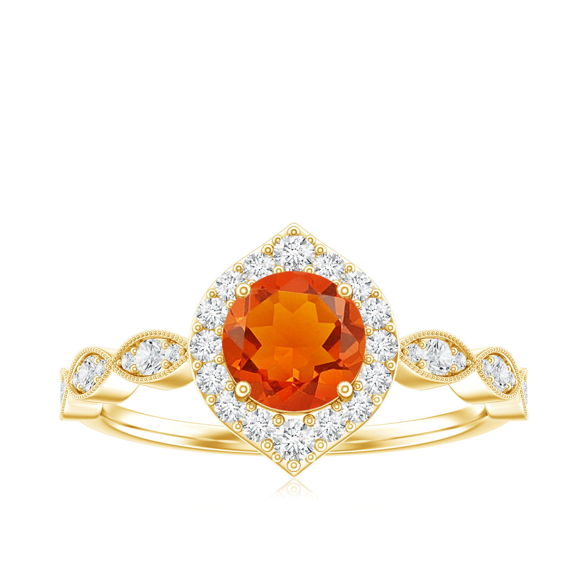 Vintage Style Fire Opal Engagement Ring with Diamond Accent AAA - Rosec Jewels