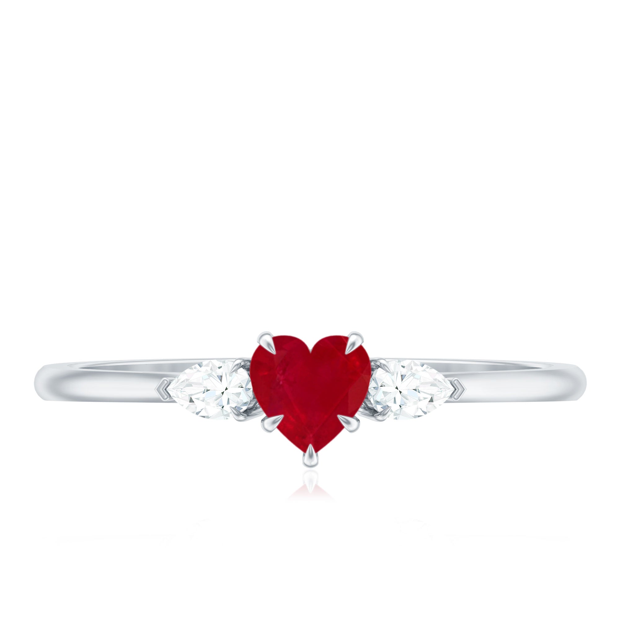 Natural 0.6 Carat Heart Shape Ruby Diamond 3 Stone Promise Ring AAA - Rosec Jewels