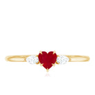 Natural 0.6 Carat Heart Shape Ruby Diamond 3 Stone Promise Ring AAA - Rosec Jewels