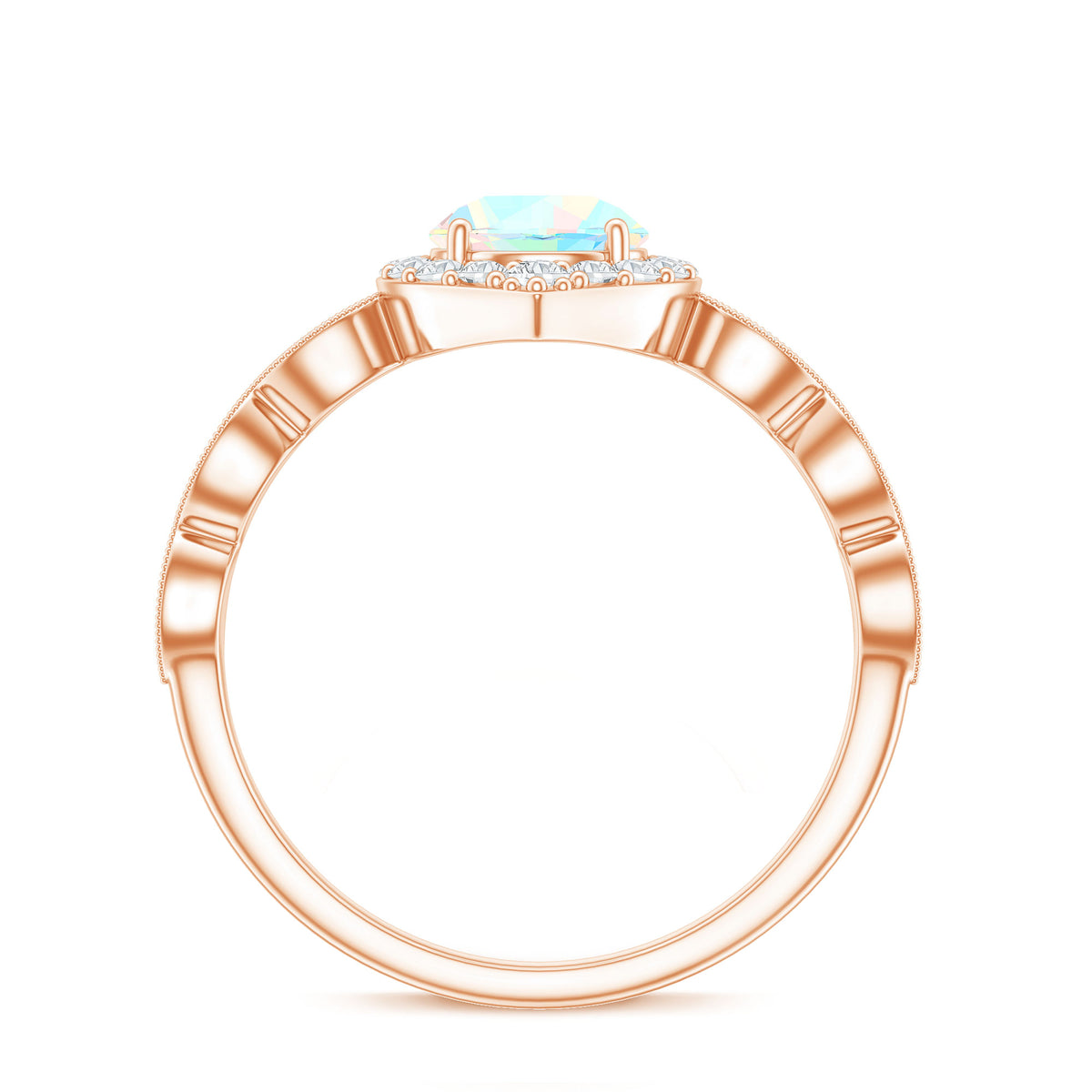 Vintage Looking Ethiopian Opal Engagement Ring with Real Diamond Halo AAA - Rosec Jewels