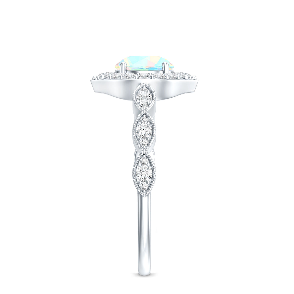 Vintage Looking Ethiopian Opal Engagement Ring with Real Diamond Halo AAA - Rosec Jewels