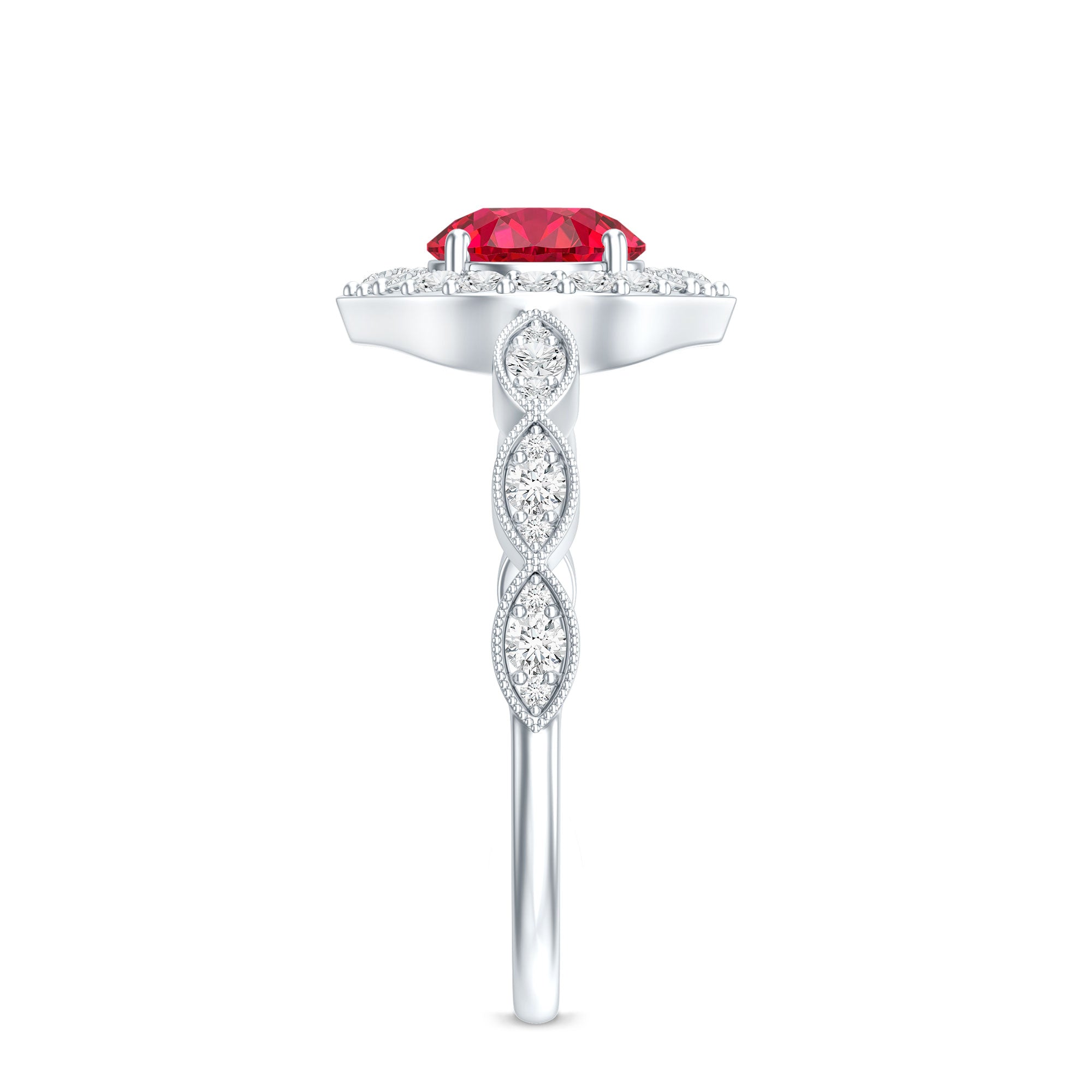 Rosec Jewels-Vintage Style 1.3 Carat Lab Grown Ruby Engagement Ring with Diamond