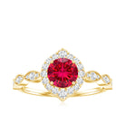 Rosec Jewels-Vintage Style 1.3 Carat Lab Grown Ruby Engagement Ring with Diamond