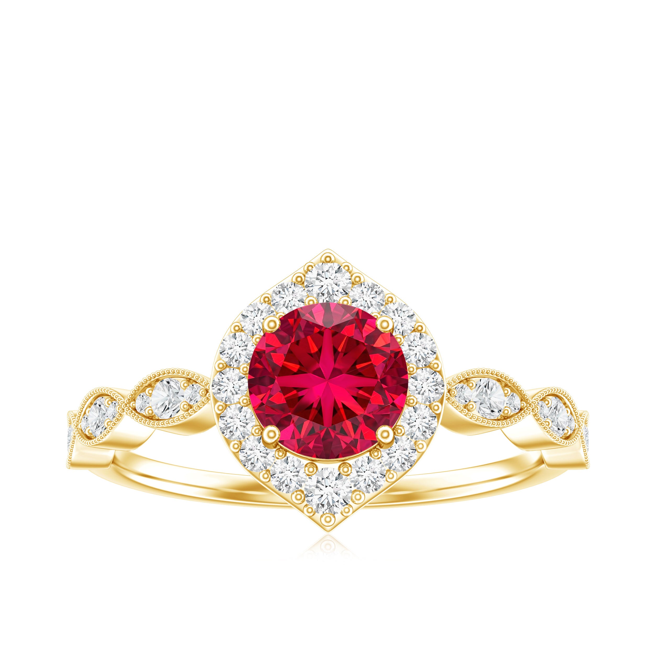 Rosec Jewels-Vintage Style 1.3 Carat Lab Grown Ruby Engagement Ring with Diamond