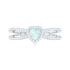 Certified Natural Ethiopian Opal Heart Shaped Engagement Ring with Diamond Halo AAA - Rosec Jewels