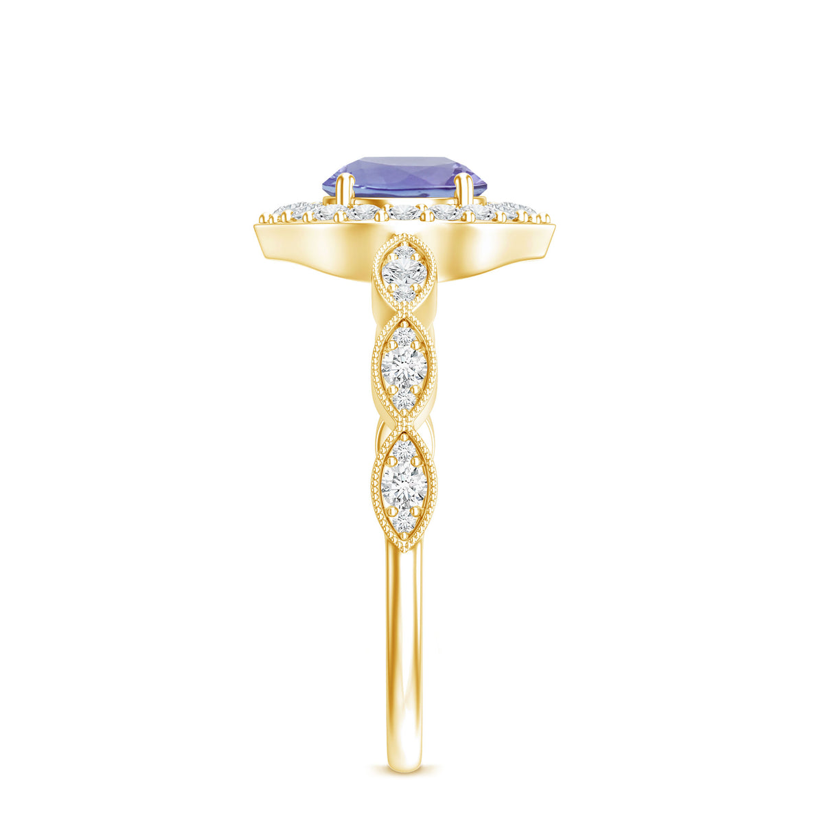 Real 0.54 Carat Tanzanite Vintage Engagement Ring with Diamond AAA - Rosec Jewels
