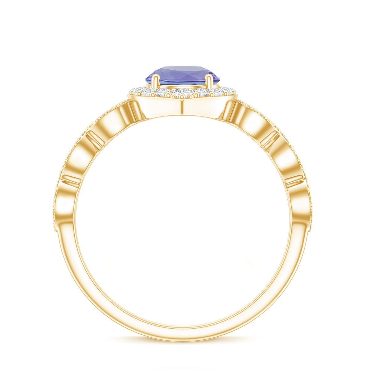 Real 0.54 Carat Tanzanite Vintage Engagement Ring with Diamond AAA - Rosec Jewels