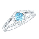 0.8 Carat Aquamarine and Diamond Split Shank Engagement Ring for Women AAA - Rosec Jewels