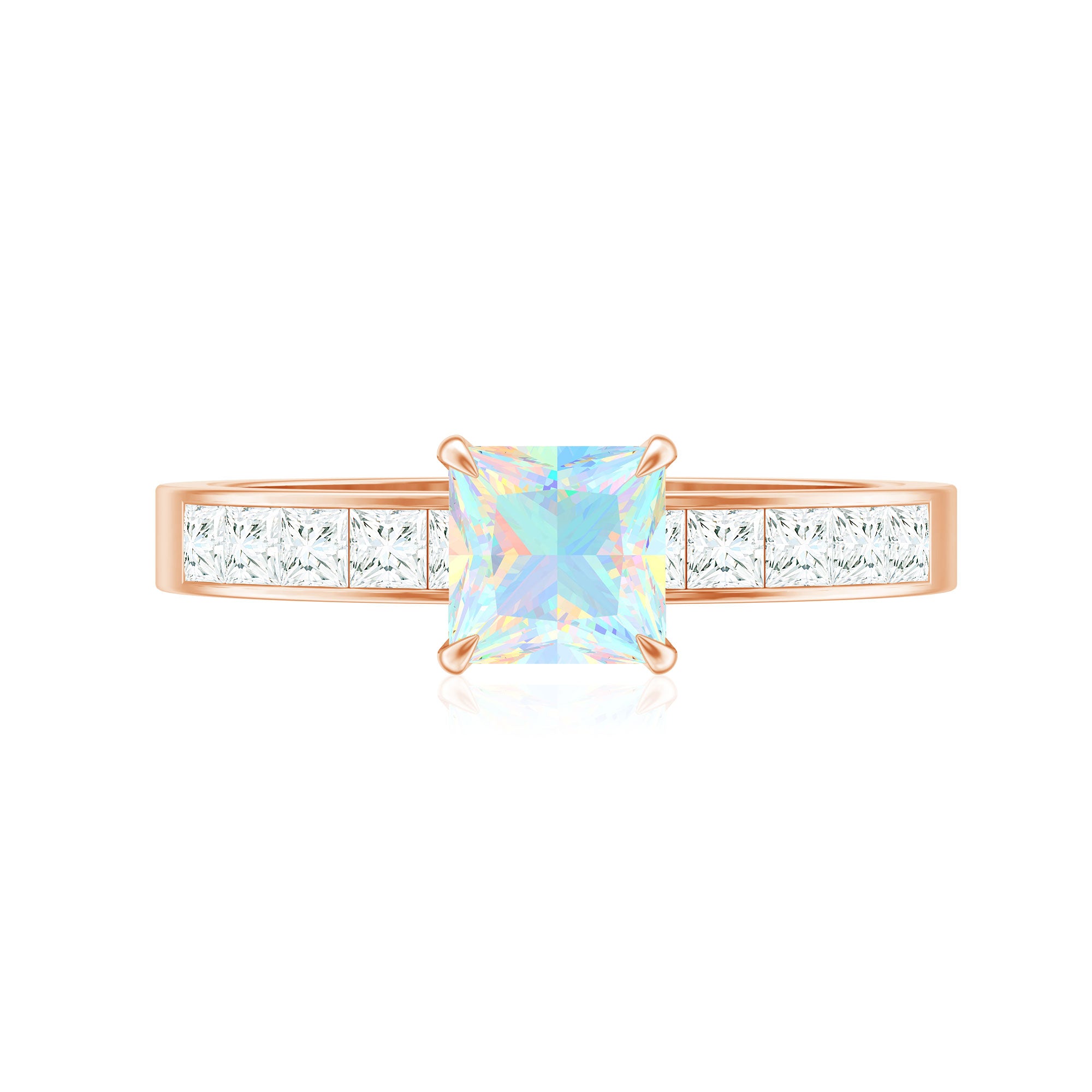 Certified Real Ethiopian Opal Princess Cut Engagement Ring with Diamond AAA - Rosec Jewels