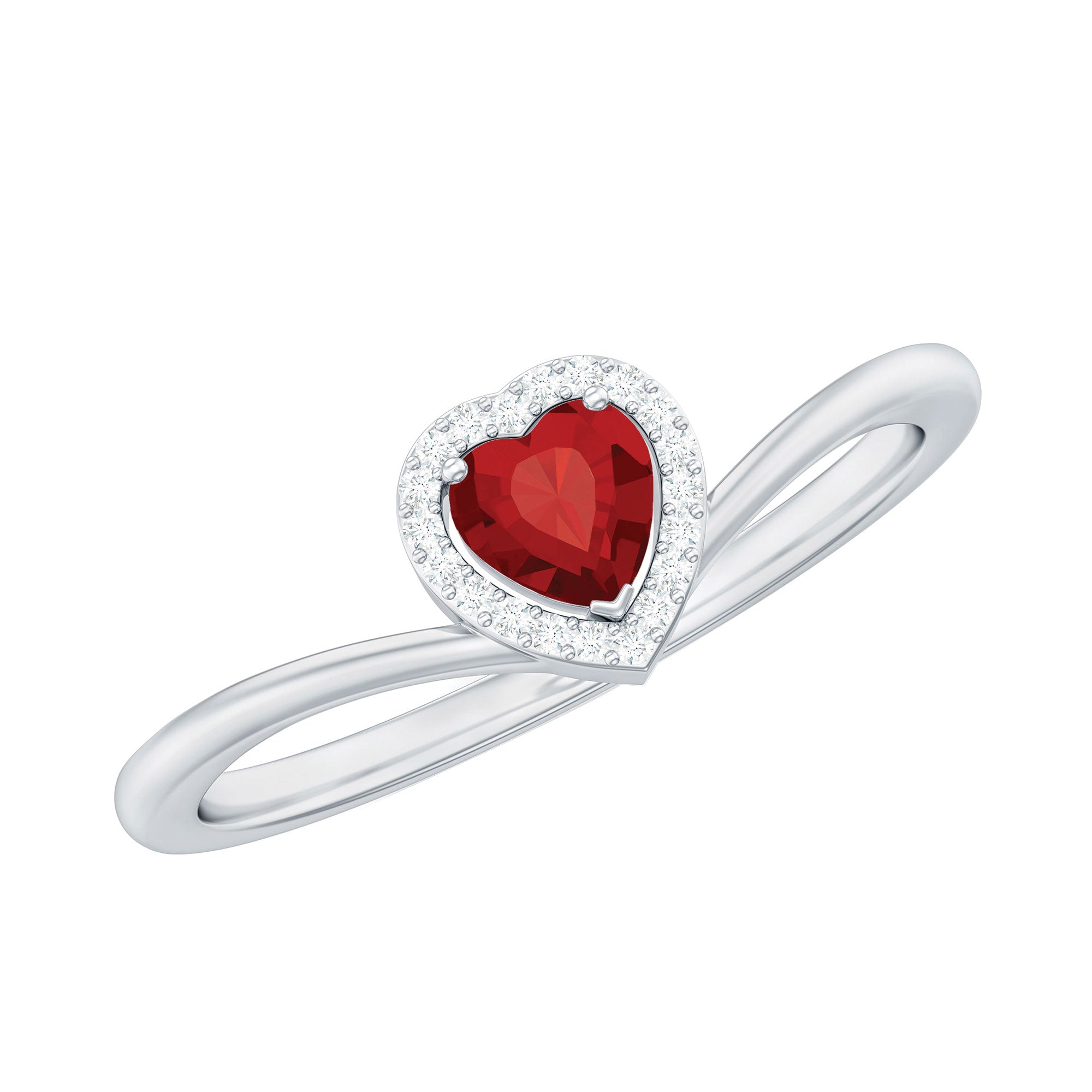 Lab Grown Ruby Heart Promise Ring with Diamond Halo