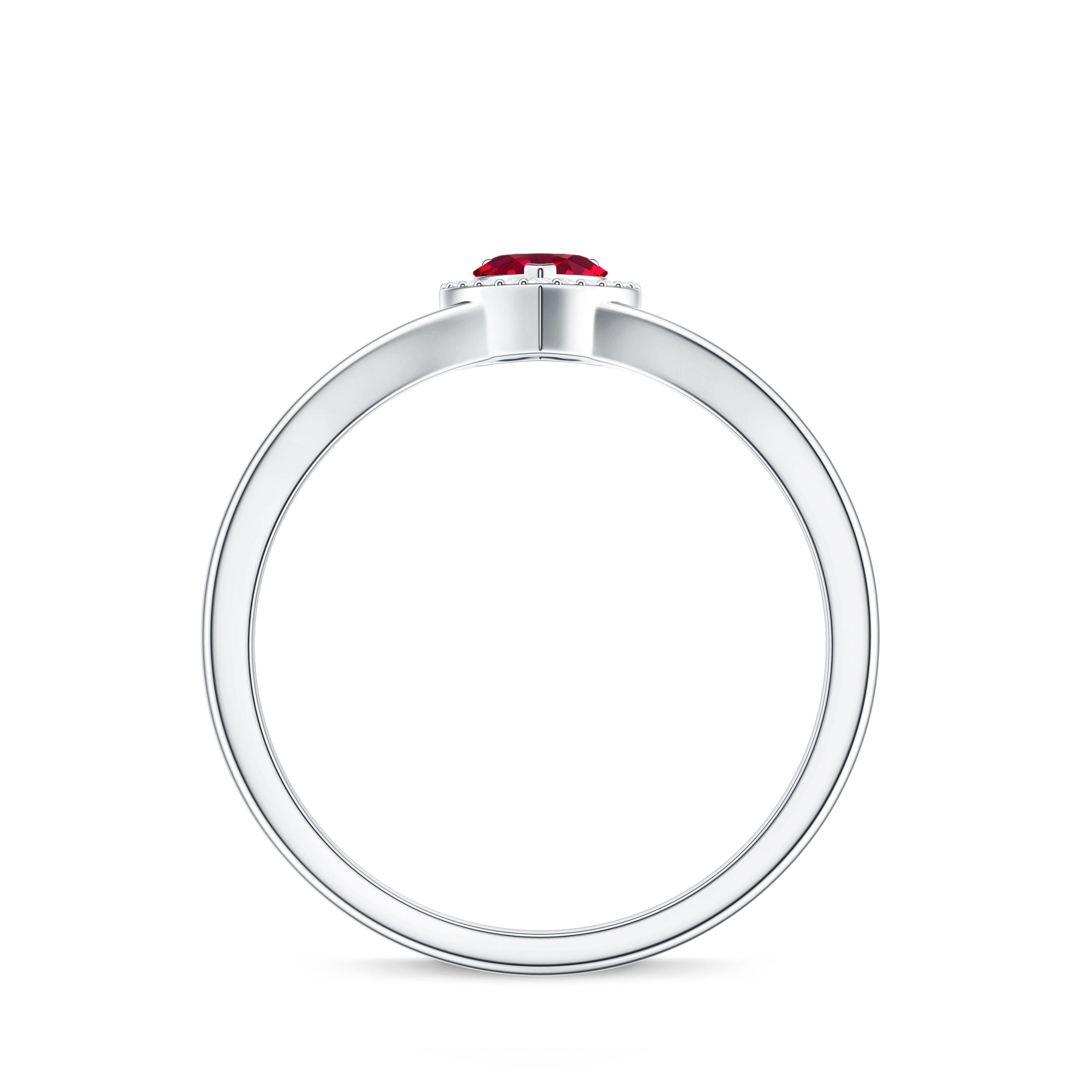 Lab Grown Ruby Heart Promise Ring with Diamond Halo AAAA - Rosec Jewels