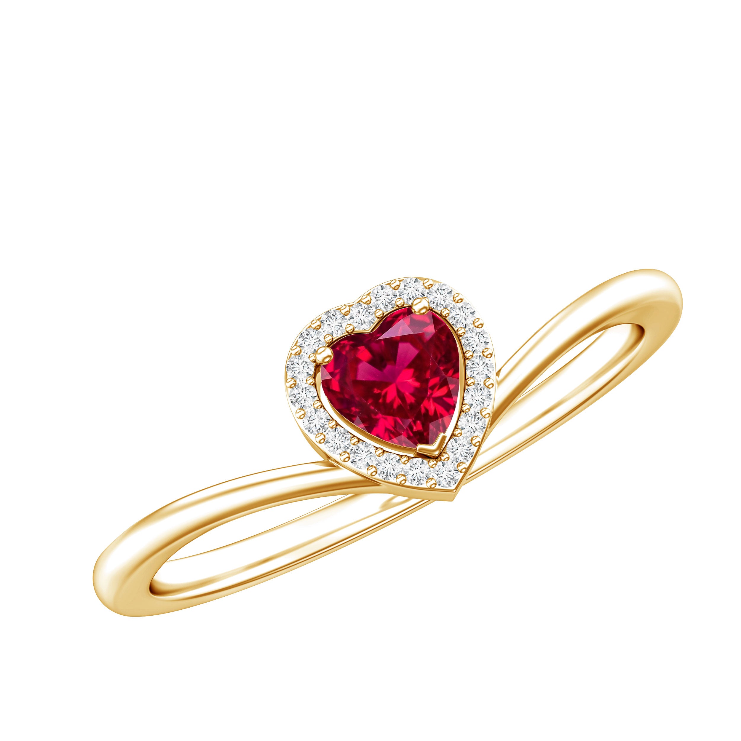 Lab Grown Ruby Heart Promise Ring with Diamond Halo AAAA - Rosec Jewels