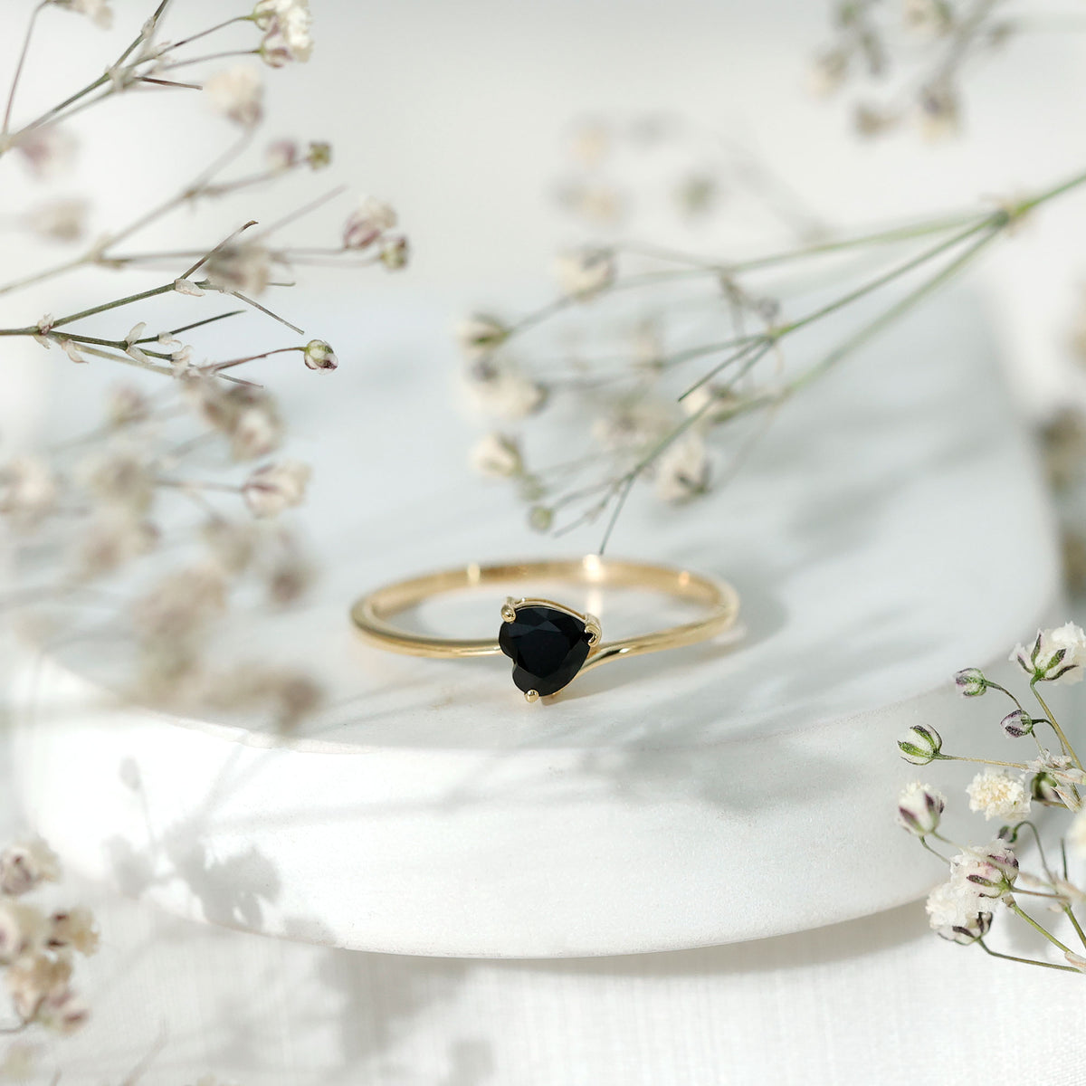 Natural Black Spinel Heart Promise Ring in East West Style AAA - Rosec Jewels