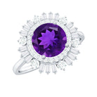 Natural 1.2 Carat Amethyst Statement Engagement Ring with Moissanite Double Halo AAA - Rosec Jewels