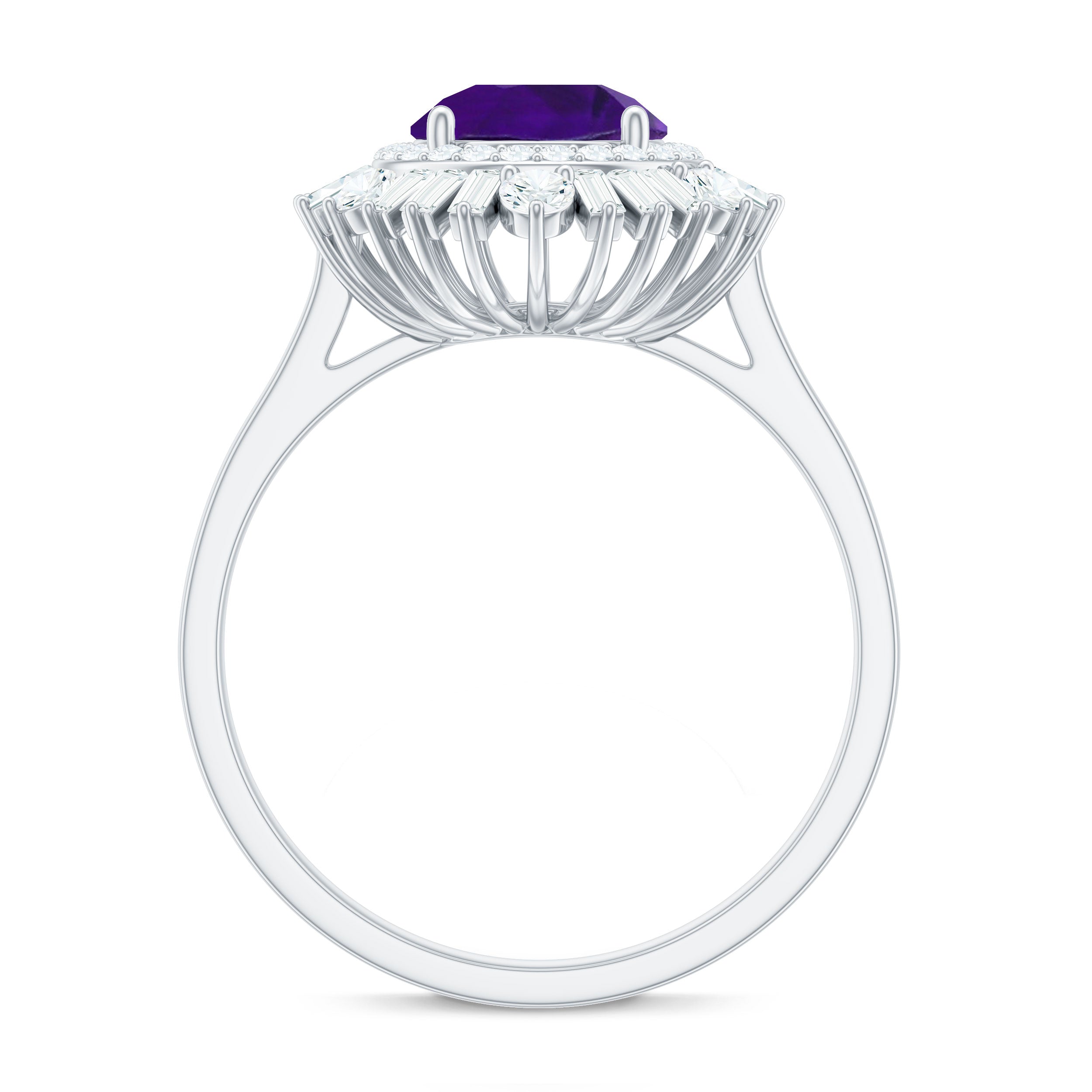 Natural 1.2 Carat Amethyst Statement Engagement Ring with Moissanite Double Halo AAA - Rosec Jewels