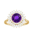 Natural 1.2 Carat Amethyst Statement Engagement Ring with Moissanite Double Halo AAA - Rosec Jewels