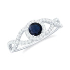 Rosec Jewels-Criss Cross Shank Blue Sapphire and Diamond Halo Engagement Ring