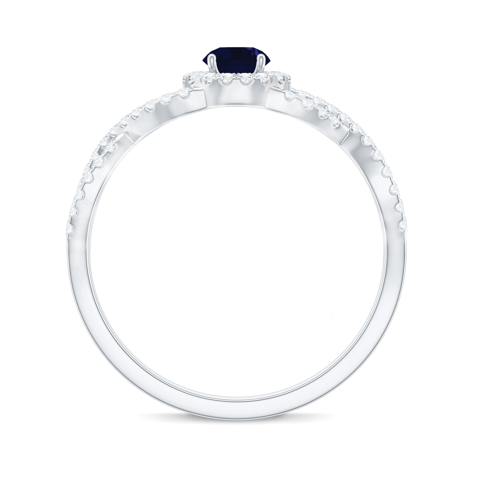 Rosec Jewels-Criss Cross Shank Blue Sapphire and Diamond Halo Engagement Ring