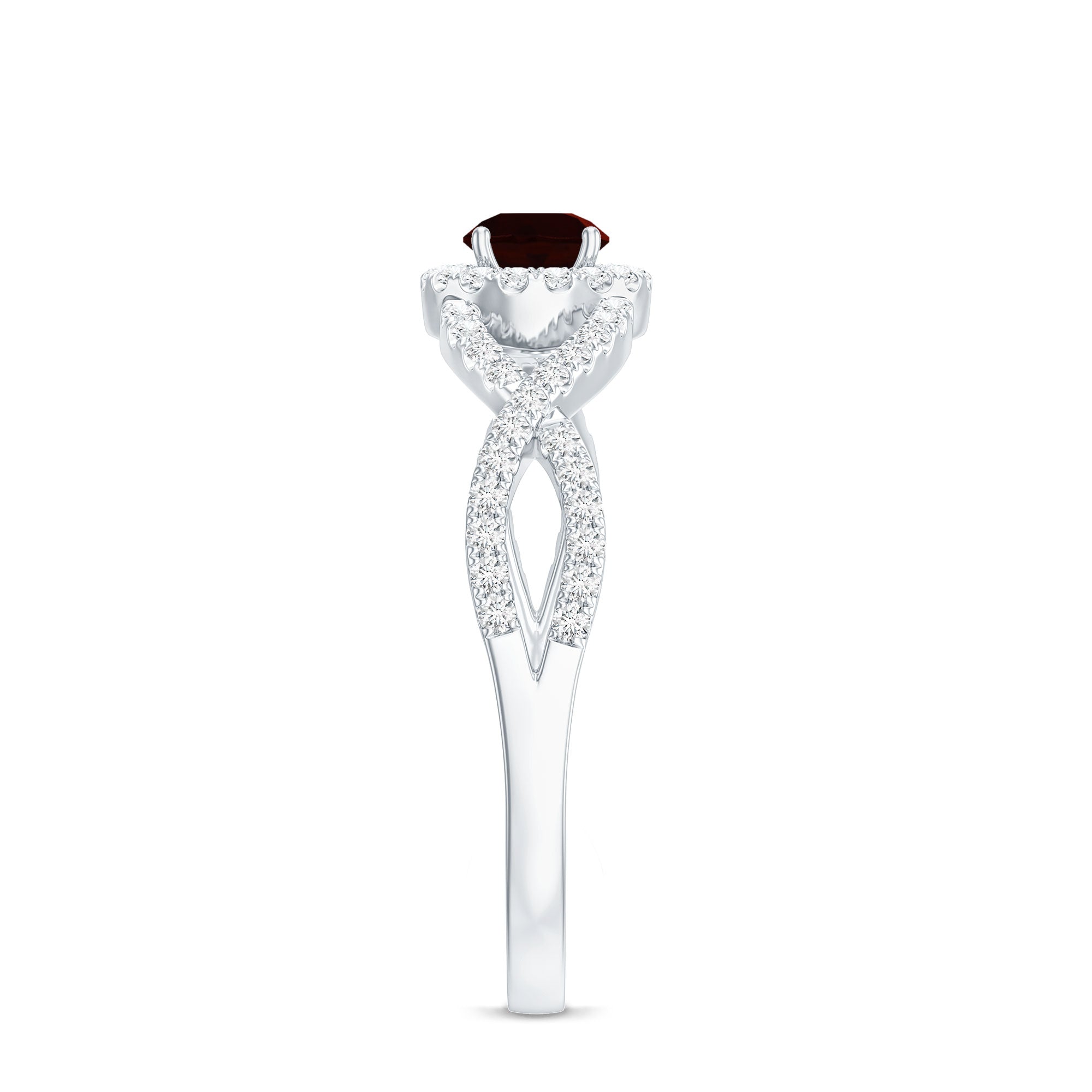 Natural Garnet Engagement Ring with Diamond Criss Cross Shank AAA - Rosec Jewels