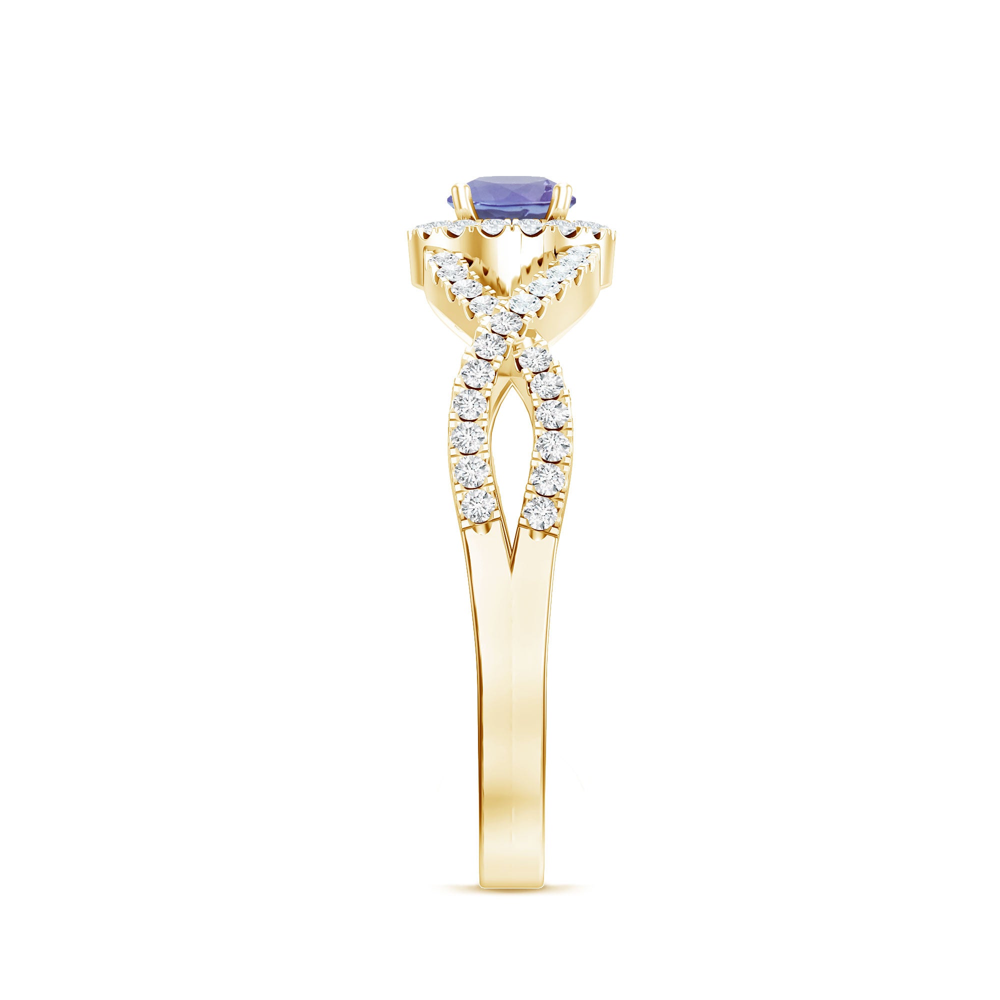 Real Tanzanite Engagement Ring with Diamond Criss Cross Shank AAA - Rosec Jewels