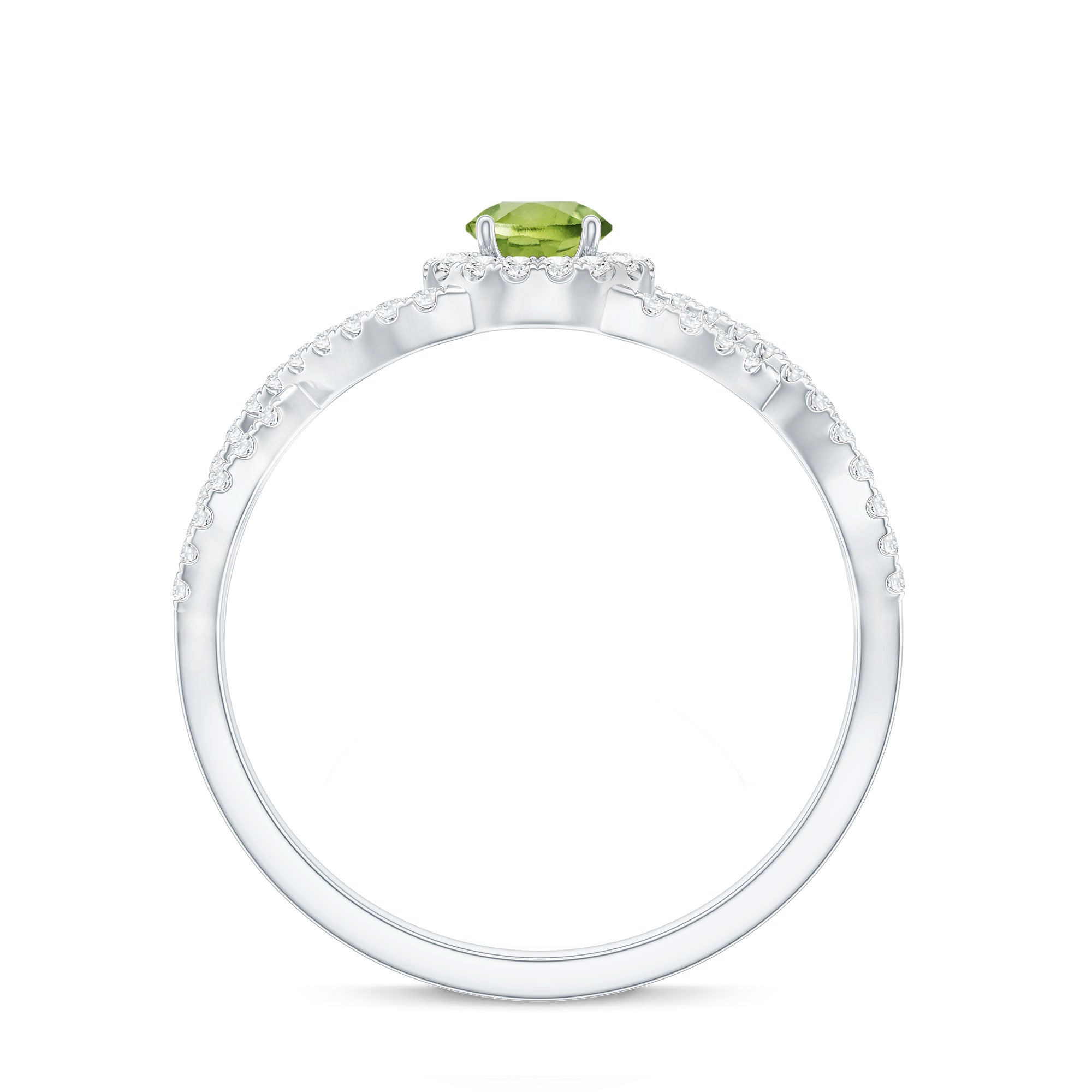 Natural 0.5 Carat Peridot Engagement Ring with Diamond Criss Cross Shank AAA - Rosec Jewels