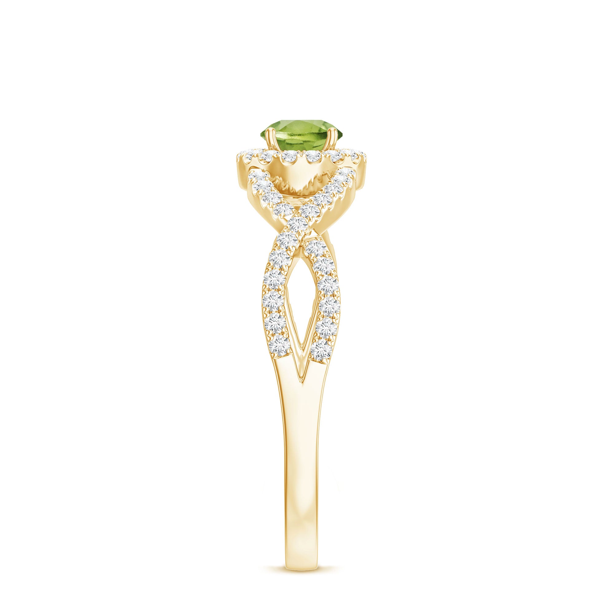 Natural 0.5 Carat Peridot Engagement Ring with Diamond Criss Cross Shank AAA - Rosec Jewels