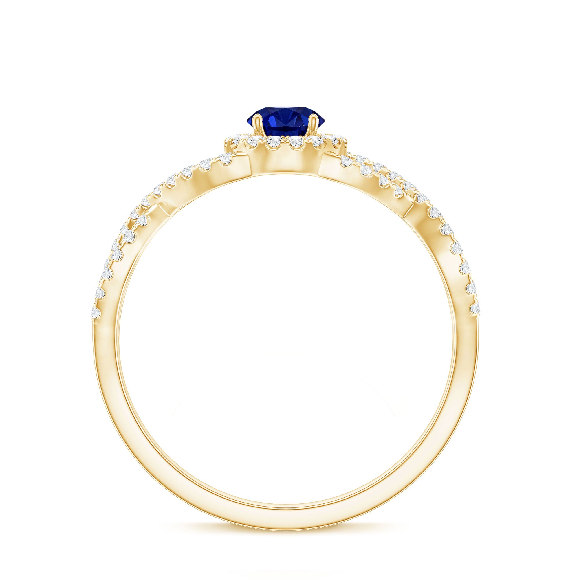 Certified 0.6 Carat Lab Grown Blue Sapphire Crossover Engagement Ring with Diamond AAAA - Rosec Jewels
