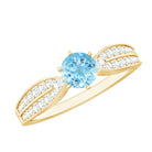 Real Aquamarine Elegant Engagement Ring with Diamond Side Stones AAA - Rosec Jewels