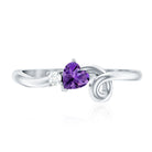 Heart Shape Real Amethyst and Diamond Twisted Promise Ring AAA - Rosec Jewels
