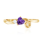 Heart Shape Real Amethyst and Diamond Twisted Promise Ring AAA - Rosec Jewels