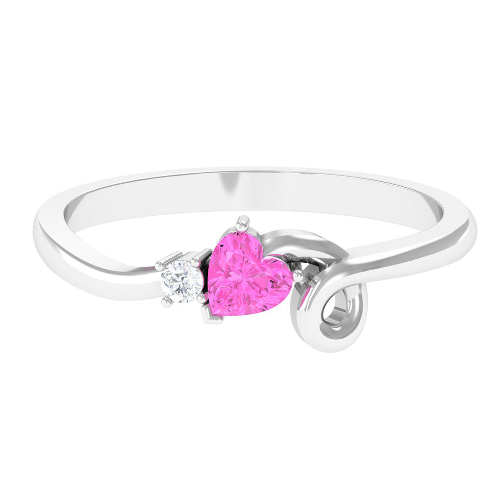 Heart Shape Pink Sapphire and Diamond Twisted Promise Ring