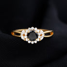 Black Onyx and Diamond Flower Engagement Ring with Split Shank Black Onyx - ( AAA ) - Quality - Rosec Jewels
