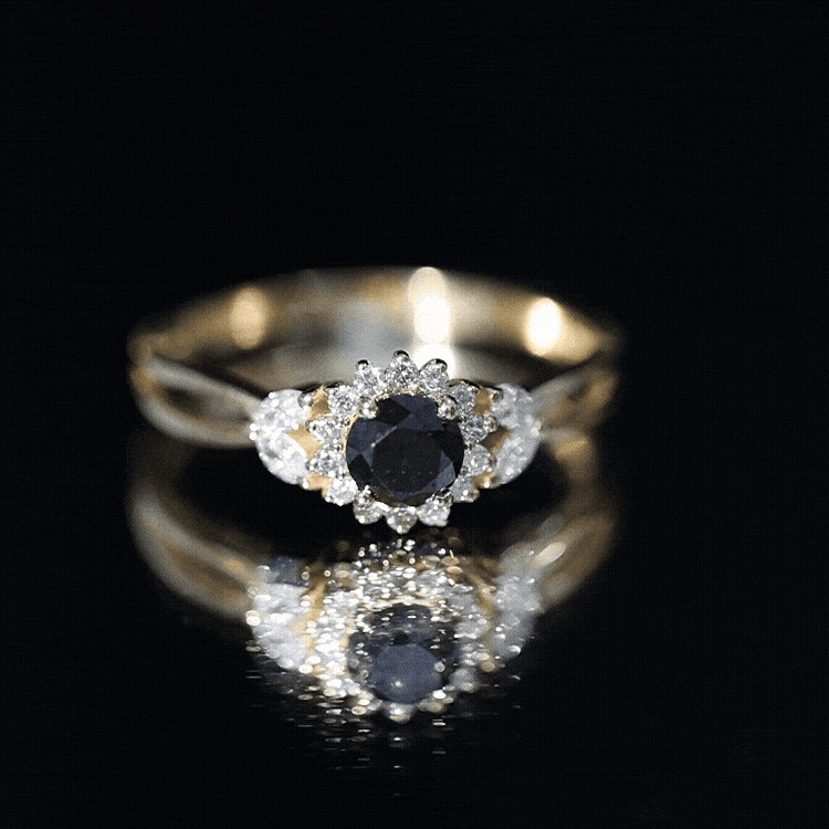 Nature Inspired Black Spinel Flower Engagement Ring with Diamond AAA - Rosec Jewels