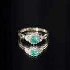 Real Emerald and Diamond Flower Engagement Ring with Split Shank AAA - Rosec Jewels