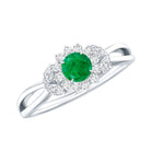 Real Emerald and Diamond Flower Engagement Ring with Split Shank AAA - Rosec Jewels