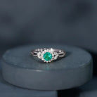 Real Emerald and Diamond Flower Engagement Ring with Split Shank AAA - Rosec Jewels