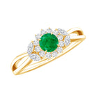 Real Emerald and Diamond Flower Engagement Ring with Split Shank AAA - Rosec Jewels