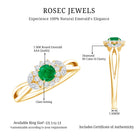 Real Emerald and Diamond Flower Engagement Ring with Split Shank AAA - Rosec Jewels