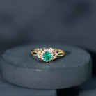 Real Emerald and Diamond Flower Engagement Ring with Split Shank AAA - Rosec Jewels