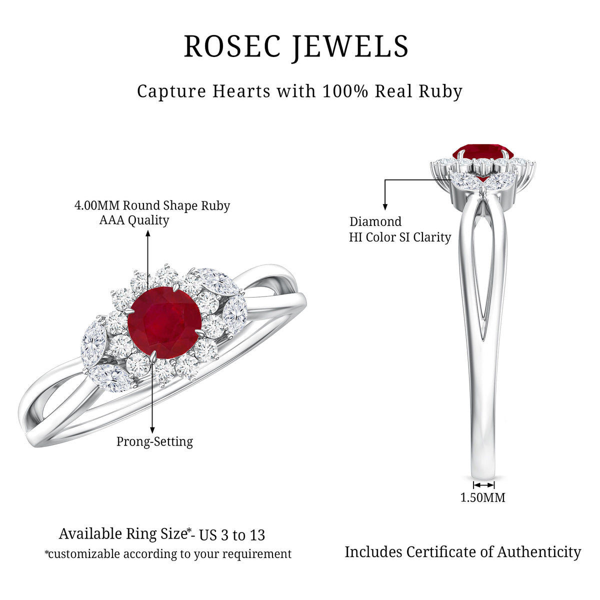 Nature Inspired Ruby Engagement Ring with Diamond for Women AAA - Rosec Jewels