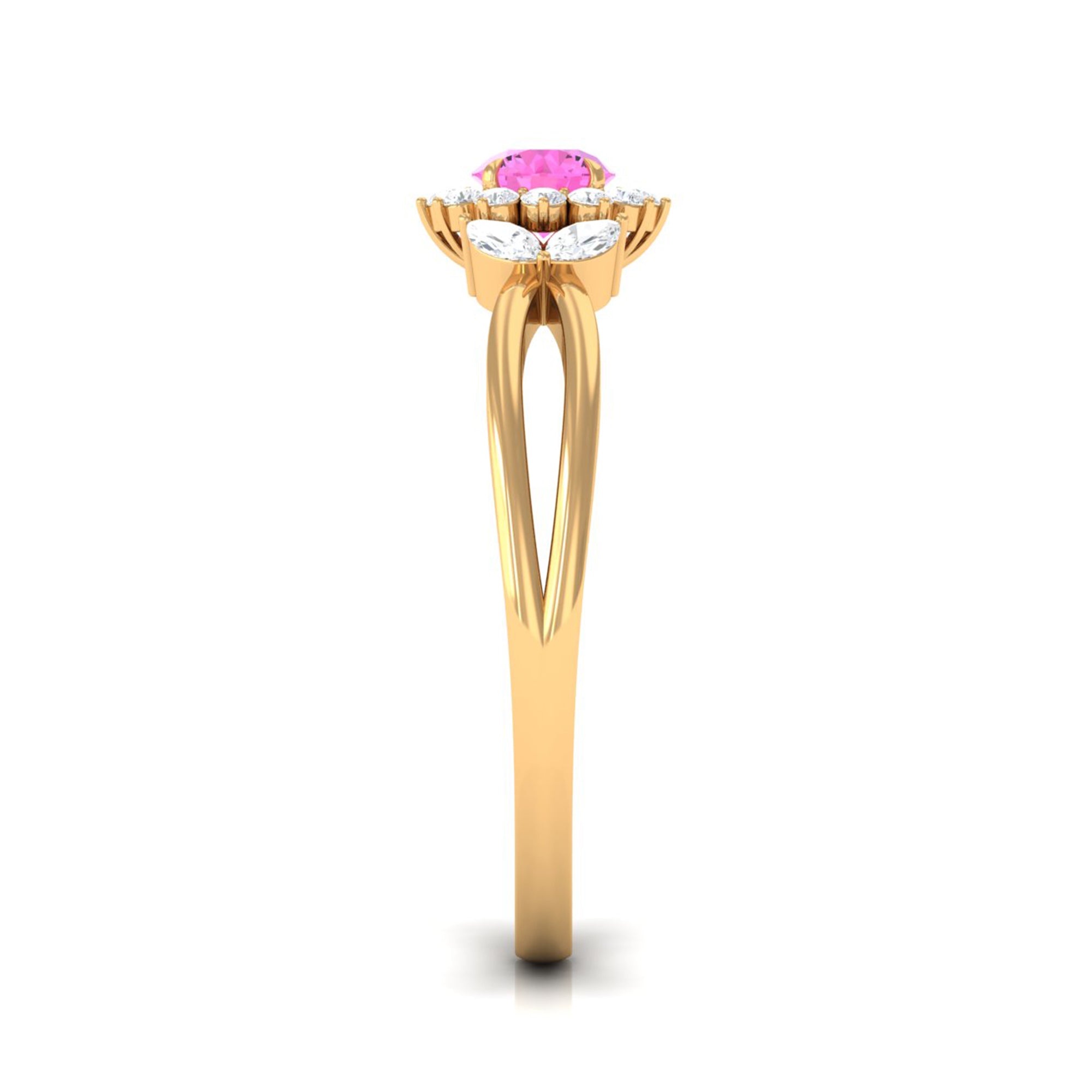 Pink Sapphire and Diamond Flower Engagement Ring with Split Shank Pink Sapphire - ( AAA ) - Quality - Rosec Jewels
