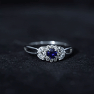 Certified Blue Sapphire Flower Engagement Ring with Diamond AAA - Rosec Jewels