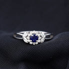 Certified Blue Sapphire Flower Engagement Ring with Diamond AAA - Rosec Jewels