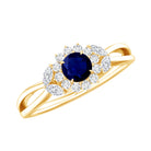 Certified Blue Sapphire Flower Engagement Ring with Diamond AAA - Rosec Jewels