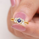 Certified Blue Sapphire Flower Engagement Ring with Diamond AAA - Rosec Jewels