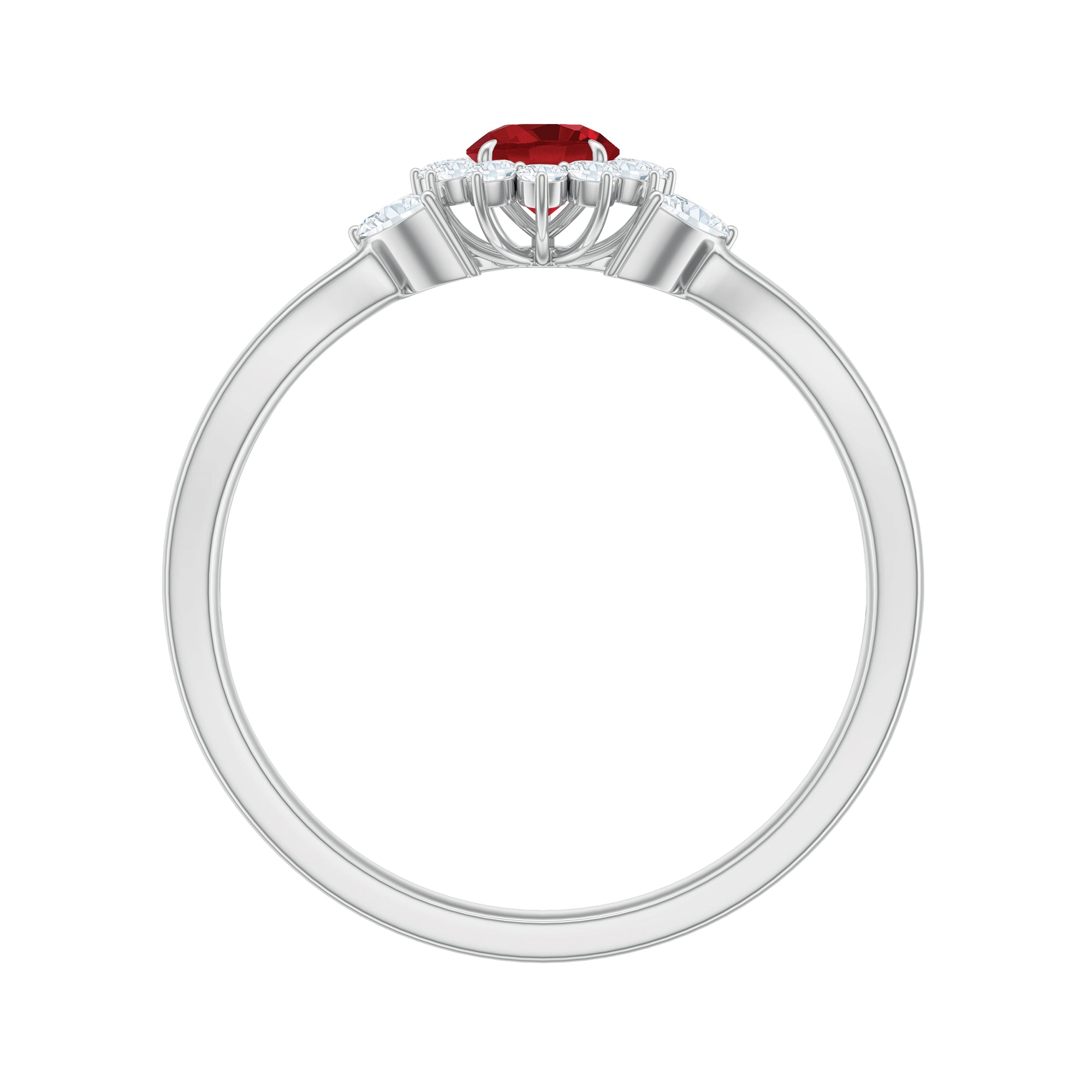 Lab Ruby and Diamond Flower Engagement Ring in Split Shank AAAA - Rosec Jewels