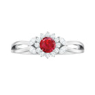 Lab Ruby and Diamond Flower Engagement Ring in Split Shank AAAA - Rosec Jewels