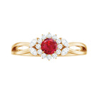 Lab Ruby and Diamond Flower Engagement Ring in Split Shank AAAA - Rosec Jewels