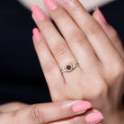 Split Shank Garnet Flower Engagement Ring with Diamond Garnet - ( AAA ) - Quality - Rosec Jewels